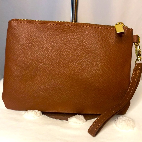 JOY MANGANO brown pebble leather wristlet. - Picture 3 of 10